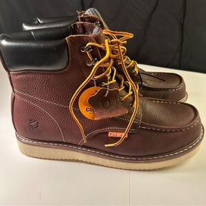 Work Boots Men MOC TOE, Soft Toe 6” Full Grain Leather Breathable Water Resist